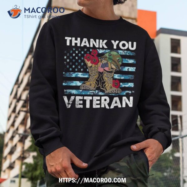 Thank You Veterans Combat Boots Poppy Flower Veteran Day Shirt