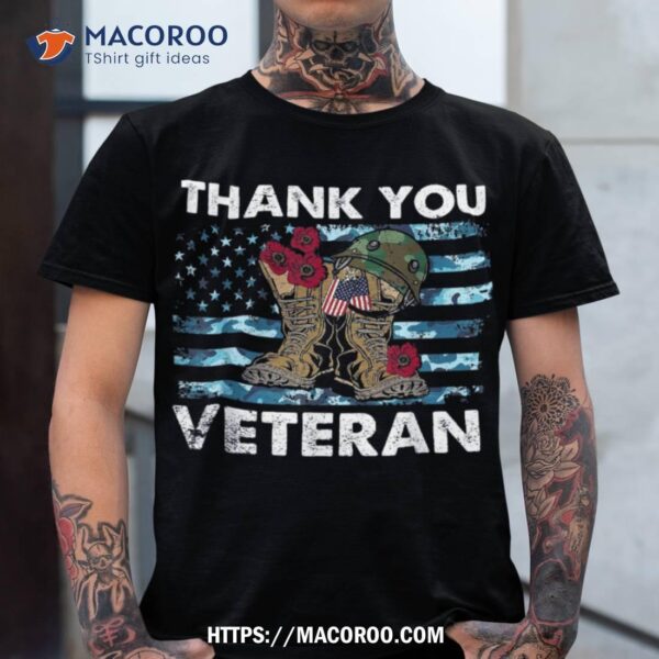 Thank You Veterans Combat Boots Poppy Flower Veteran Day Shirt