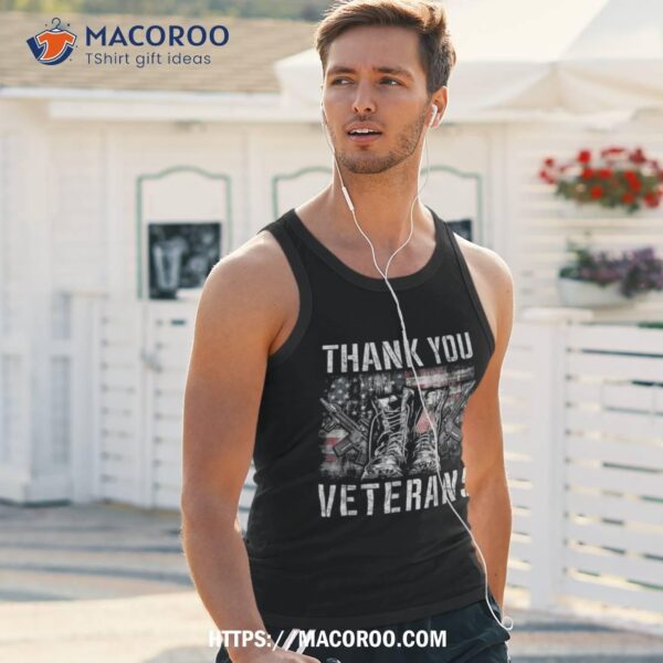 Thank You Veterans Combat Boots Veteran Day American Flag Shirt