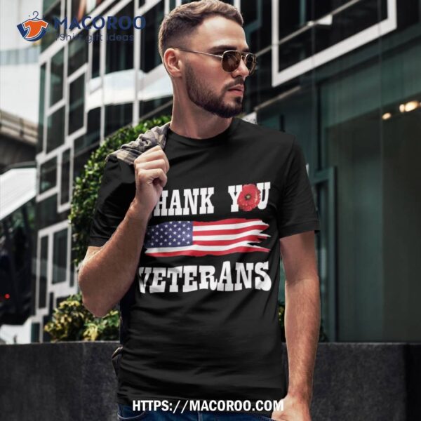 Thank You Veterans Shirt With American Flag Red Poppy