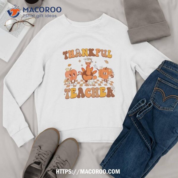 Thankful Teacher Retro Groovy Thanksgiving Fall Shirt