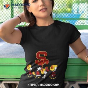 the peanuts snoopy and friends cheer for the usc trojans ncaa shirt tshirt 1
