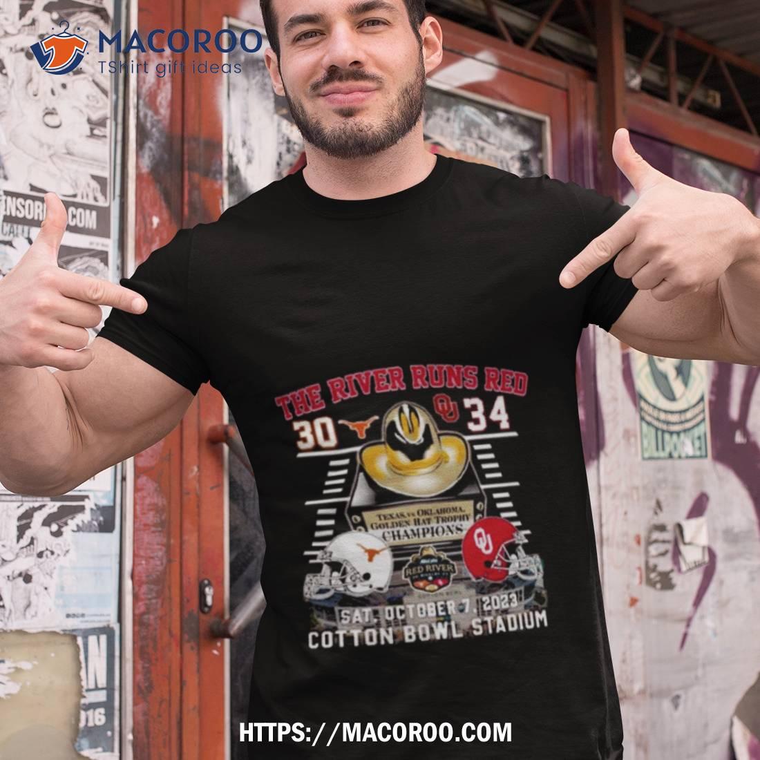 The River Runs Red Texas Longhorns 30 34 Oklahoma Sooners 2023 Cotton Bowl Stadium T Shirt The River Runs Red Texas Longhorns 30 34 Oklahoma Sooners 2023 Cotton Bowl Stadium T Shirt