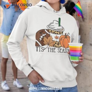 Tis The Season Pumpkin Leaf Latte Fall Thanksgiving Football Shirt