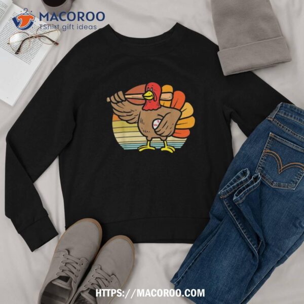 Turkey Baseball Retro Thanksgiving Sports Boys Kids Shirt