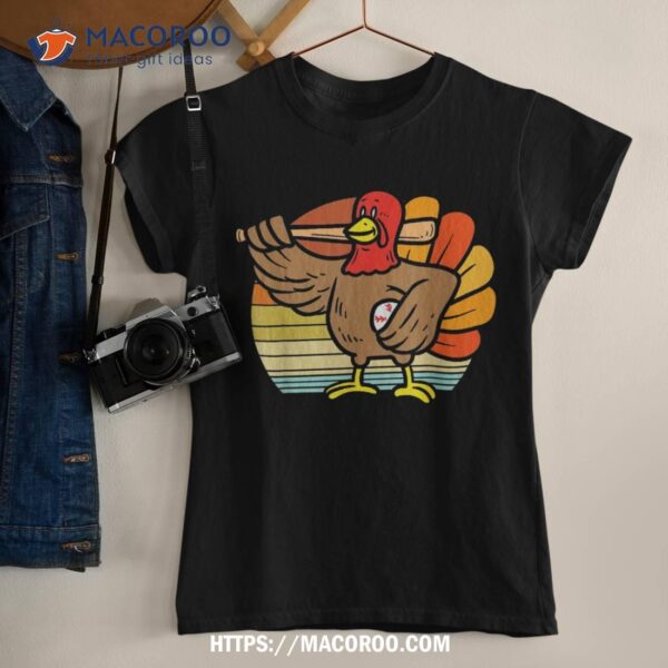 Turkey Baseball Retro Thanksgiving Sports Boys Kids Shirt