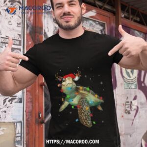 Turtle Christmas Lights Funny Santa Hat Merry Christmas Shirt