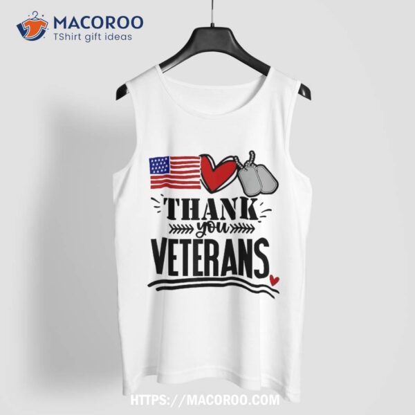 Us Flag Heart Thank You Veterans Memorial Patriotic Shirt