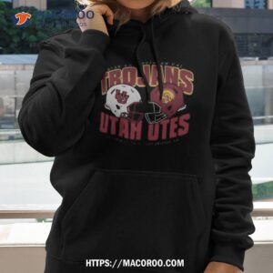 usc trojans vs utah utes 2023 unisex dueling helmet shirt hoodie 2