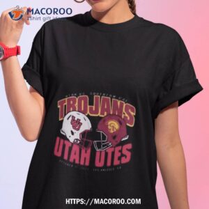 usc trojans vs utah utes 2023 unisex dueling helmet shirt tshirt 1