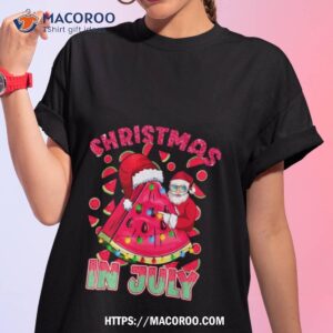 Watermelon Christmas In July Santa Summer Beach Vacation Shirt
