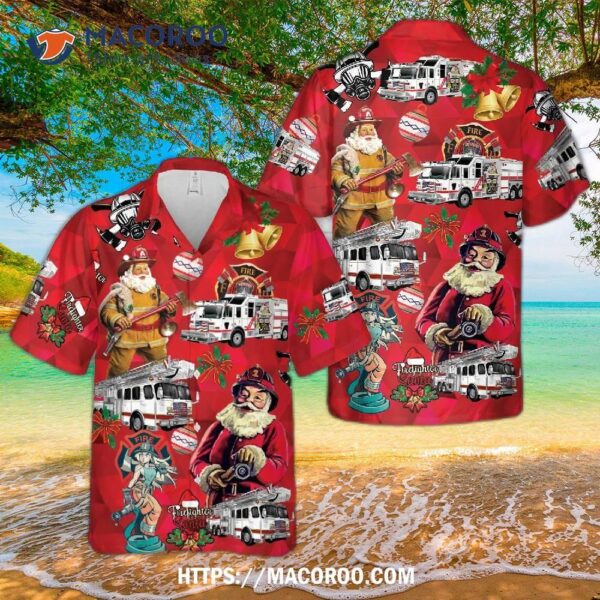 White Fire Truck Christmas Hawaiian Shirt