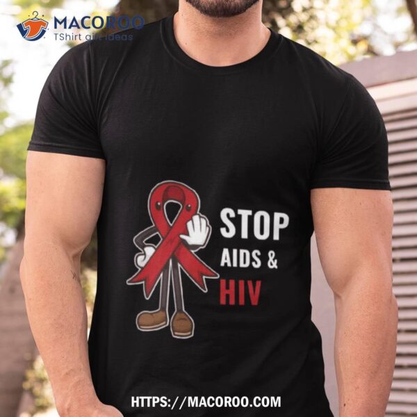 World Aids Day Stop Aids And Hiv Red Ribbon Support Shirt