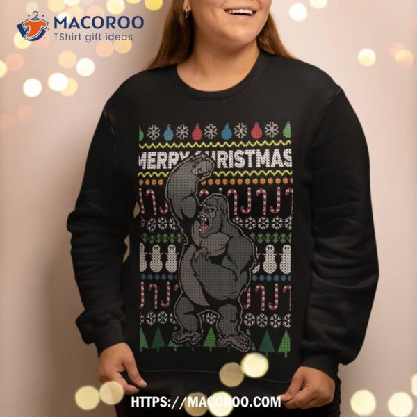 African Gorilla Merry Christmas Ugly Xmas Design Sweatshirt