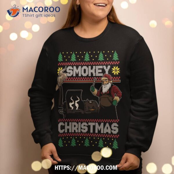 Bbq Santa Grilling Roast On Smoker Ugly Smokey Christmas Sweatshirt