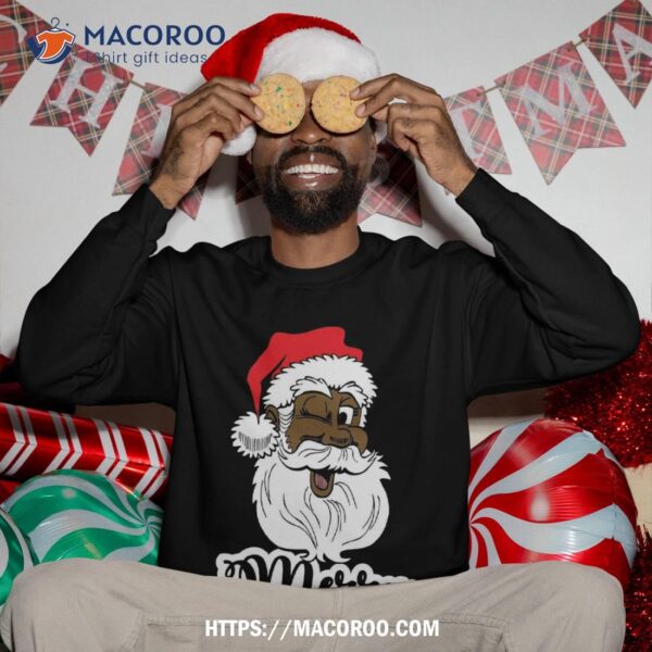Black Winking Santa Merry Christmas African American Sweatshirt