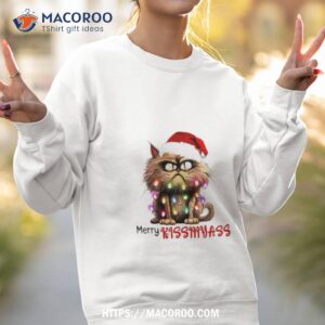 Cat Merry Kissmyass Christmas Lights Sweatshirt 2