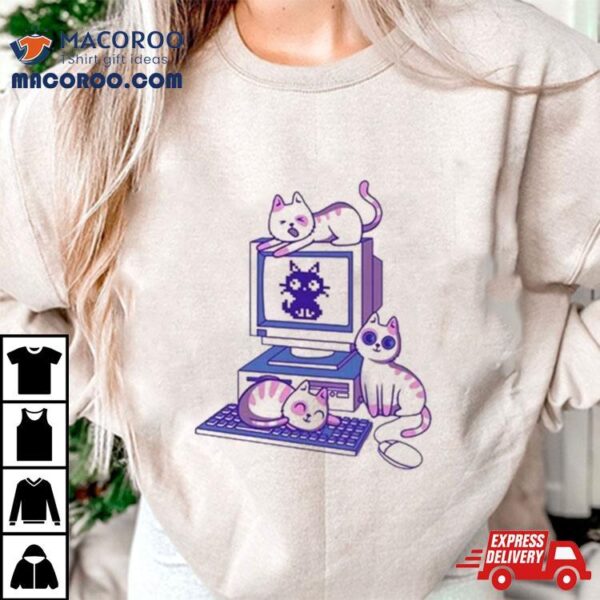 Cats Being Weird Little Guys Computer Cat Shirt