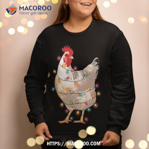 Chicken Christmas Lights With Santa Hat Funny Pajamas Sweatshirt