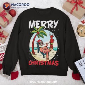 Christmas Costume Beach Palm Trees Reindeer Holiday Santa Claus Sweatshirt