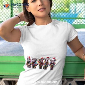 Christmas Cows With Santa Hat And Christmas Light Shirt