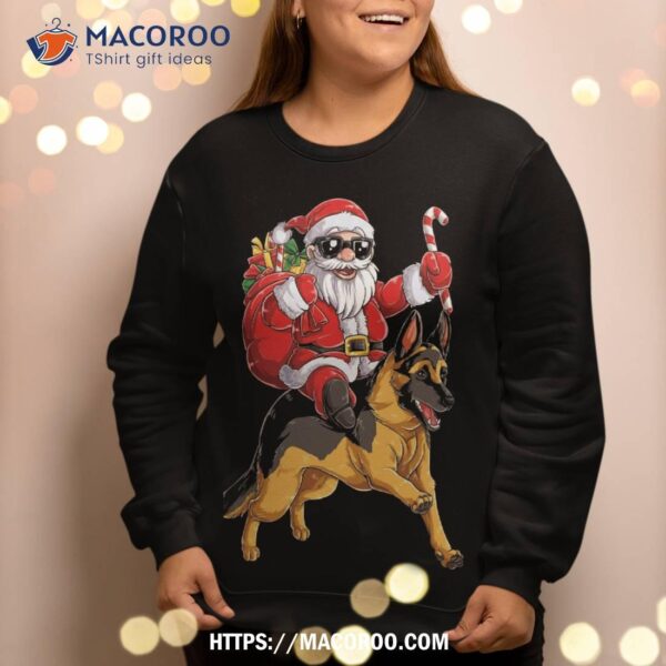 Christmas Santa Claus Riding German Shepherd Xmas Boys Dog Sweatshirt