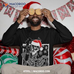 christmas skeleton with smiling skull drinking coffee sweatshirt sweatshirt 3