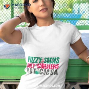christmas themed fuzzy socks hot cocoa tshirt 1