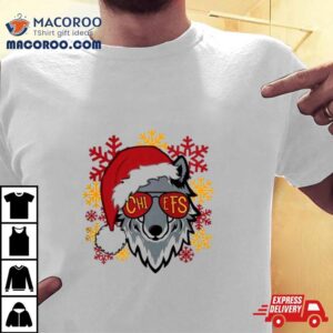 Christmas Wolf Santa Hat Football Kansas City Chiefs Tshirt