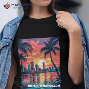 city beach sunset palms poster shirt tshirt