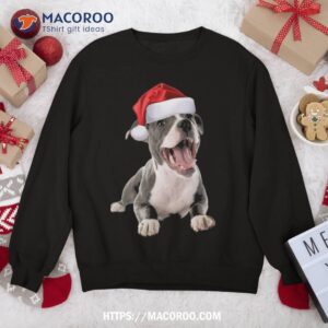 Cute Pit Bull Shirt Santa Hat Image Funny Dog Christmas Gift Sweatshirt