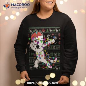 dabbing husky fairy lights ugly christmas sweater costume sweatshirt sweatshirt 2