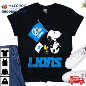 Detroit Lions Flag Helmet Snoopy And Woodstock T Tshirt