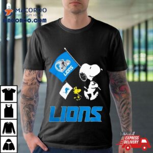 Detroit Lions Flag Helmet Snoopy And Woodstock T Tshirt