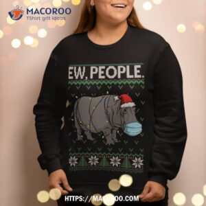 ew people hippo mask santa hippopotamus ugly christmas sweatshirt sweatshirt 2