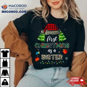 First Christmas As A Sister Santa Hat Leopard Gremlins Christmas Tshirt