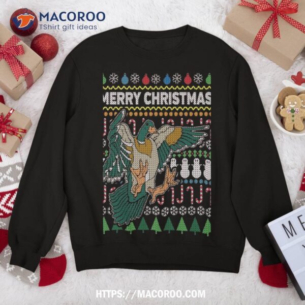 Flying Mallard Duck Merry Christmas Ugly Xmas Design Sweatshirt