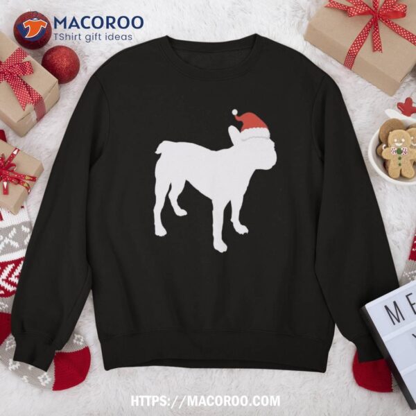 French Bulldog Christmas Wearing Santa Hat Silhouette Gift Sweatshirt