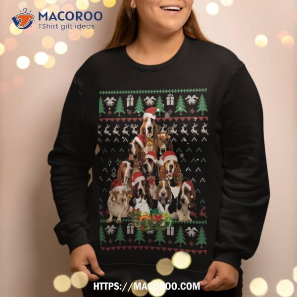 Funny Basset Hound Christmas Lights Ugly Sweater Xmas Sweatshirt