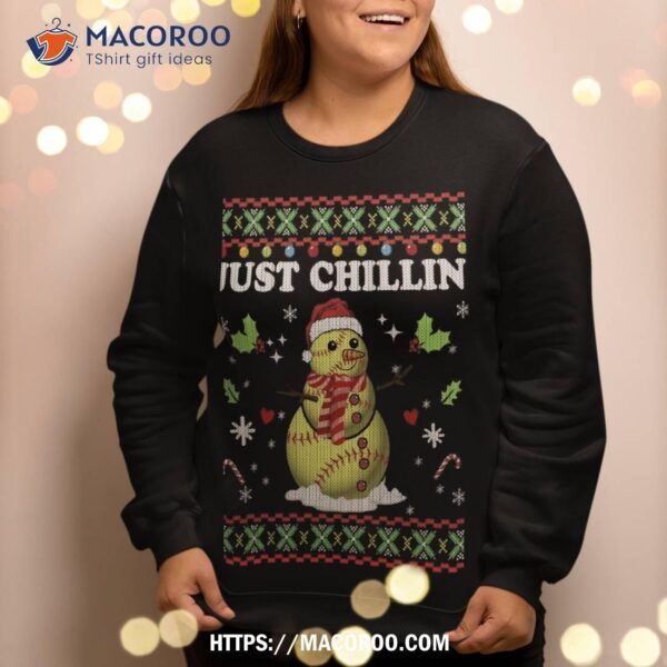 Funny Chillin’ Snowman Softball Ball Ugly Christmas Sweater Sweatshirt