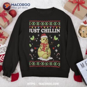Funny Chillin’ Snowman Softball Ball Ugly Christmas Sweater Sweatshirt