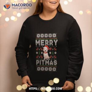 funny pitbull christmas merry pitmas ugly sweater sweatshirt sweatshirt 2