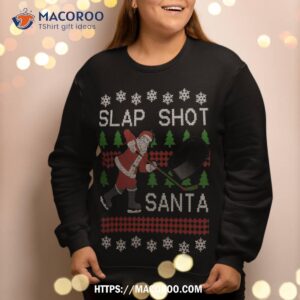 funny santa hockey puck ugly christmas slap shot sweatshirt sweatshirt 2