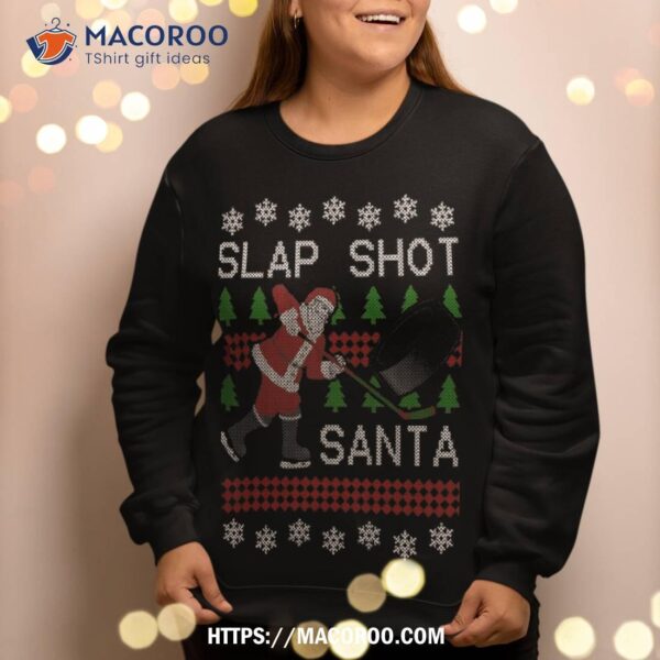 Funny Santa Hockey Puck Ugly Christmas Slap Shot Sweatshirt