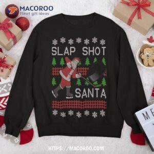 Funny Santa Hockey Puck Ugly Christmas Slap Shot Sweatshirt