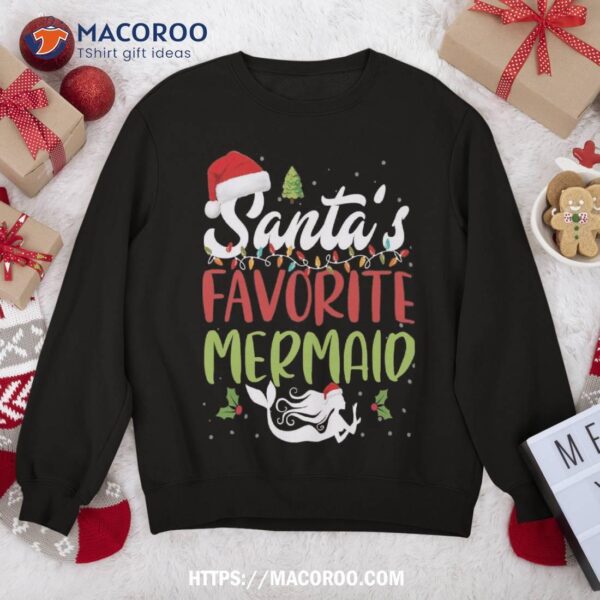 Funny Santa’s Favorite Mermaid Christmas Santa Hat Lights Sweatshirt