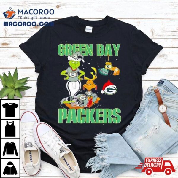 Green Bay Packers Grinch And Max Nfl Ornament Christmas T Shirt