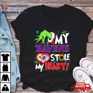 Grinch Hand My Baltimore Ravens Stole My Heart Christmas Tshirt