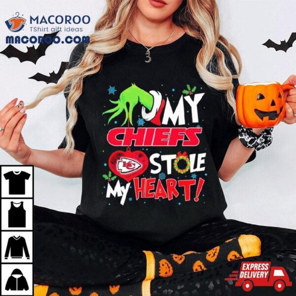 Grinch Hand My Kansas City Chiefs Stole My Heart Christmas Shirt