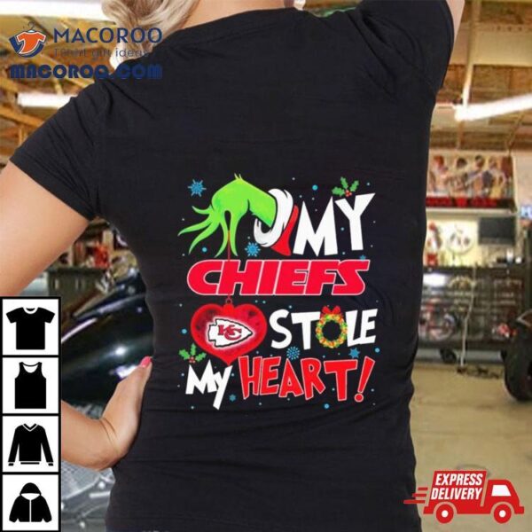 Grinch Hand My Kansas City Chiefs Stole My Heart Christmas Shirt